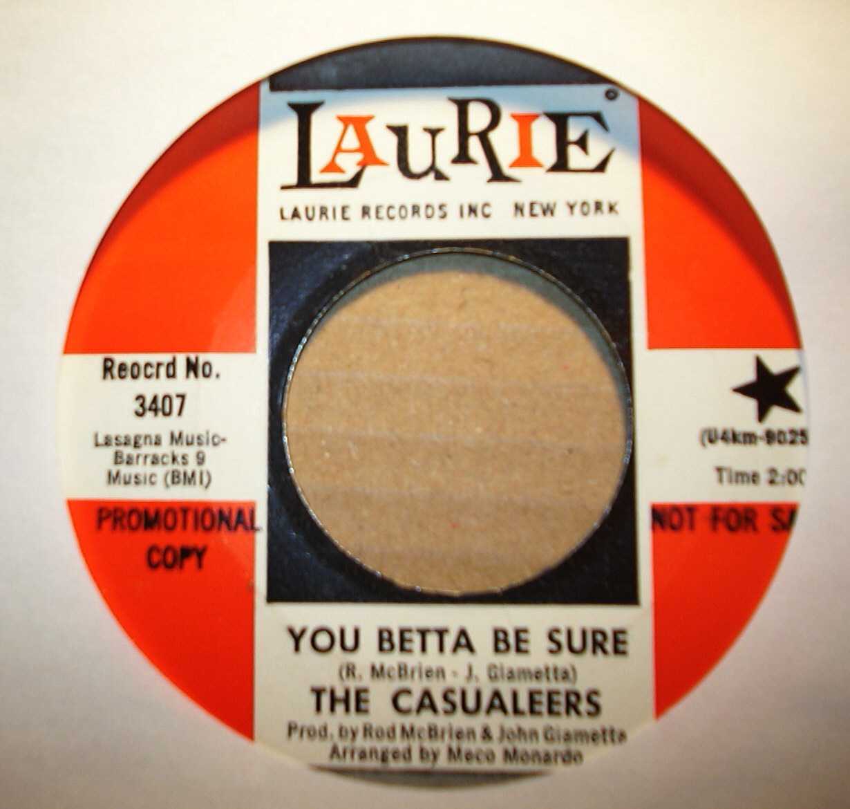 CASUALEERS — YOU BETTA BE SURE / OPEN YOUR EYES record label scan