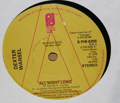 DESTER WANSEL — ALL NIGHT LONG / DISCO LIGHTS record label scan