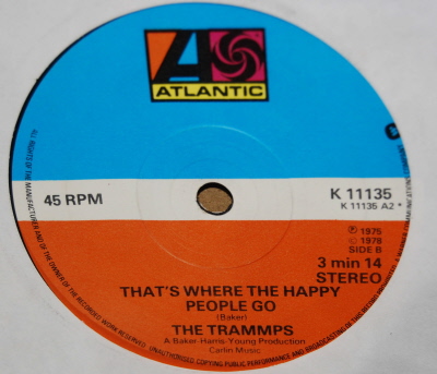 TRAMMPS — THAT'S WHERE THE HAPPY PEOPLE GO / DISCO INFERNO record label scan