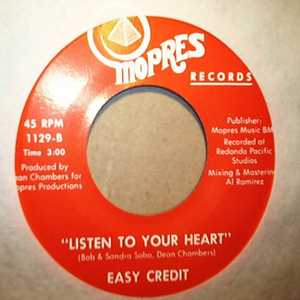 EASY CREDIT — LISTEN TO YOUR HEART / ROCKING ME IN YOUR ARMS record label scan