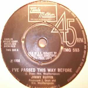 JIMMY RUFFIN — I'VE PASSED THIS WAY BEFORE / TOMMOROW'S TEARS record label scan
