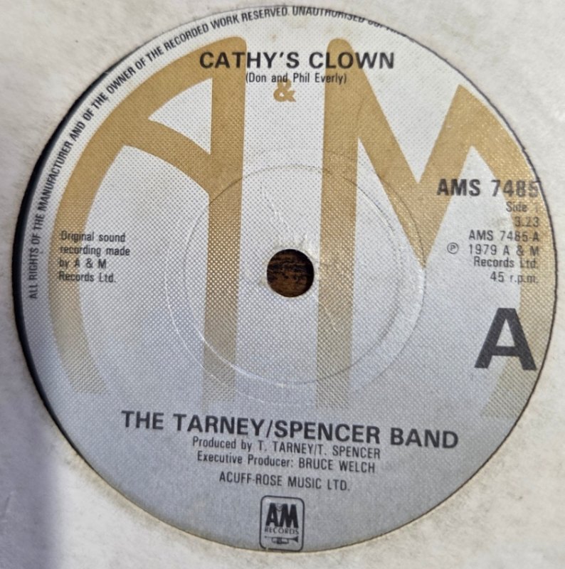 THE TARNEY / SPENCER BAND — CATHY'S CLOWN record label scan
