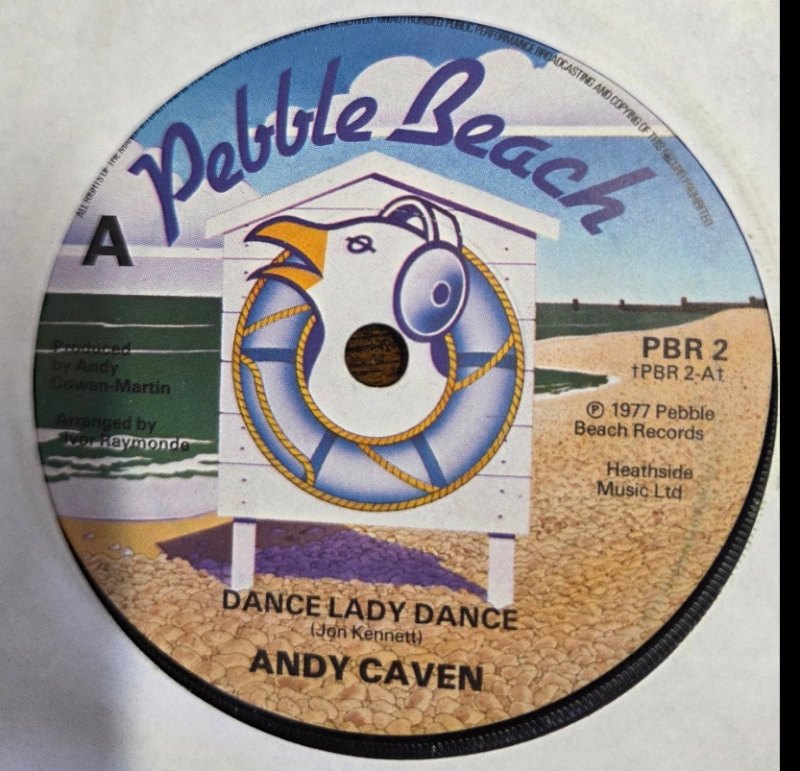ANDY CAVEN — DANCE LADY DANCE / OUT ON A CLOUD record label scan