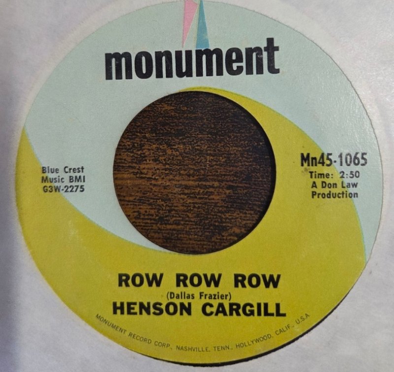 HENSON CARGILL — SIX WHITE HORSES / ROW ROW ROW record label scan