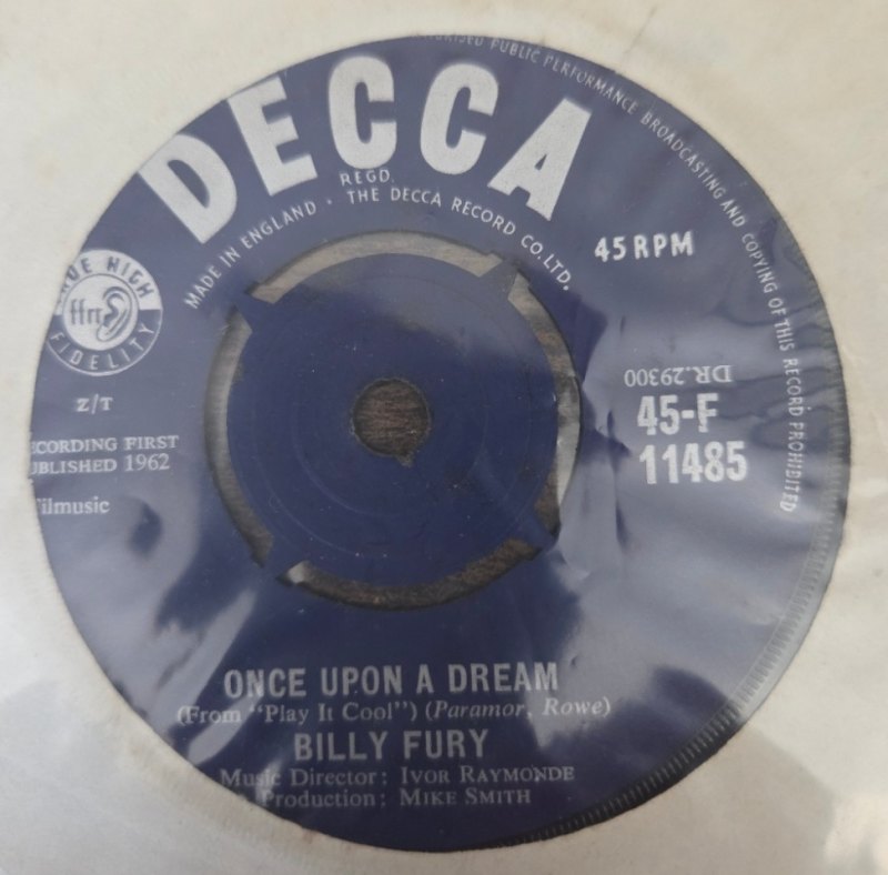 BILLY FURY — ONCE UPON A DREAM / IF I LOSE YOU record label scan