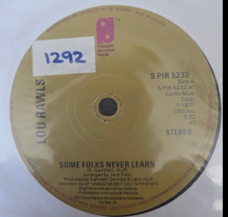 LOU RAWLS — SOME FOLKS NEVER LEARN / EARLY MORNING LOVE record label scan