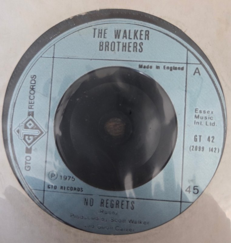WALKER BROTHERS — NO REGRETS / REMEMBER ME record label scan