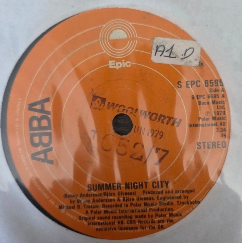 ABBA — SUMMER NIGHT CITY / MEDLEY record label scan