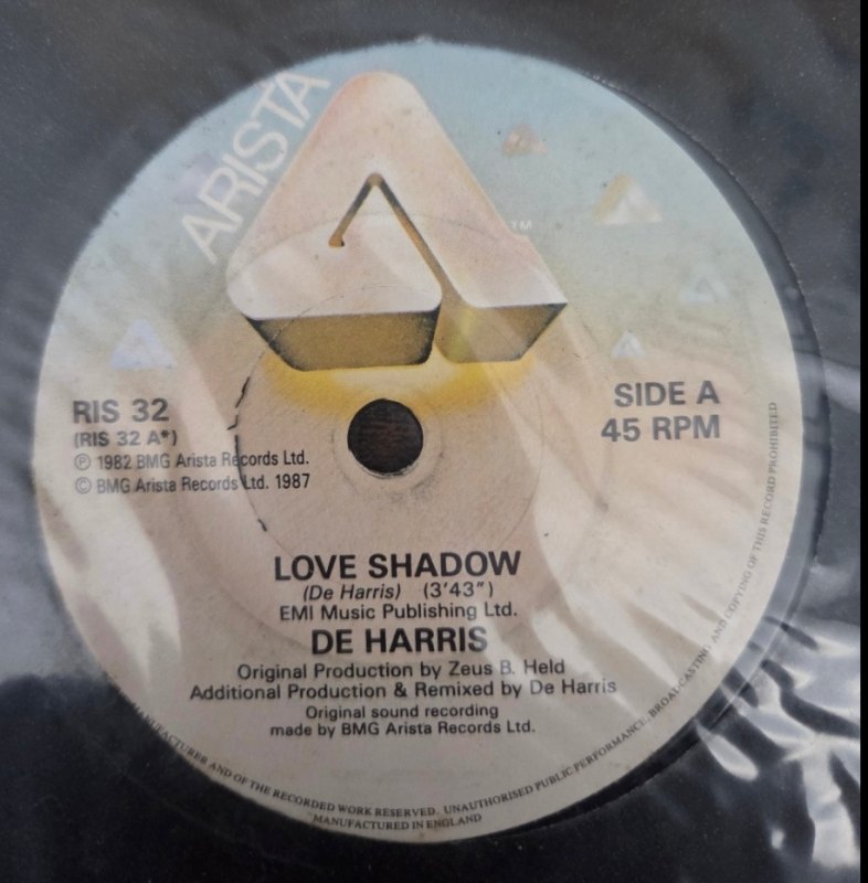 DE HARRIS — LOVE SHADOW / (THE WHOLE STORY) record label scan