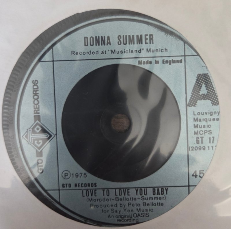 DONNA SUMMER — LOVE TO LOVE YOU BABY / NEED A MAN BLUES record label scan