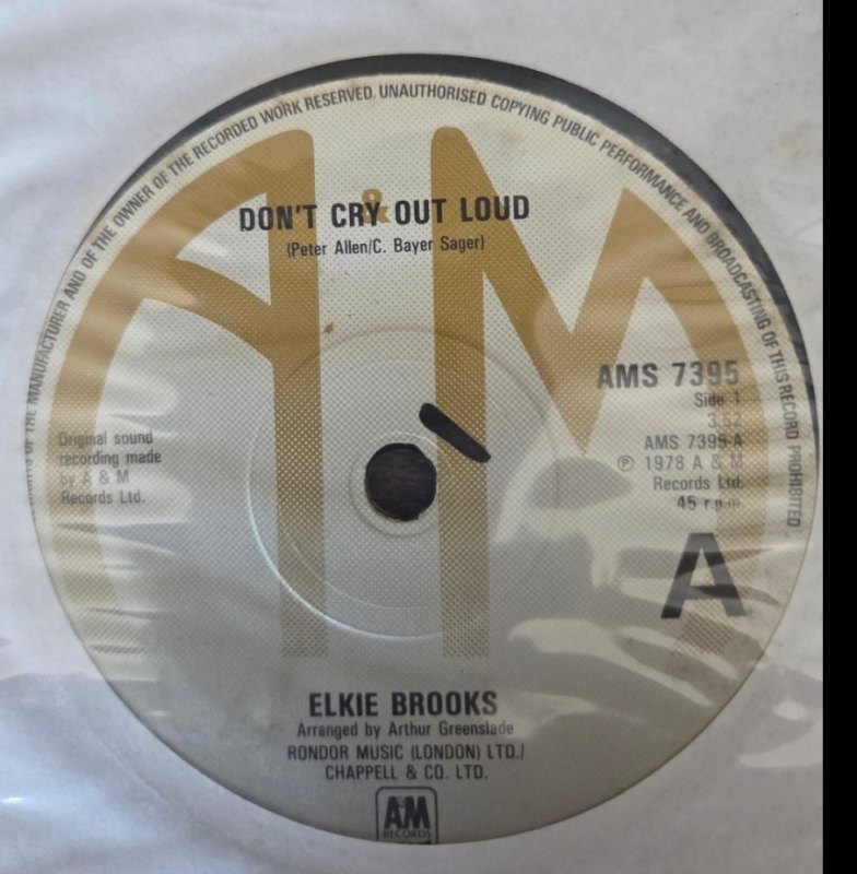 ELKIE BROOKS — DON'T CRY OUT LOUD / GOT TO BE A WINNER record label scan