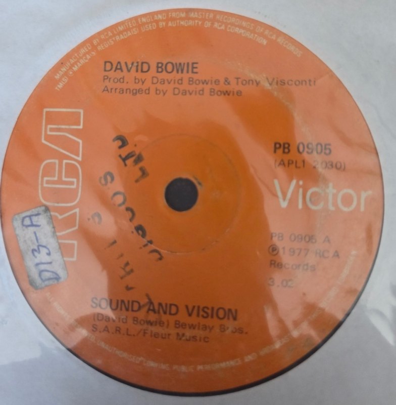 DAVID BOWIE — SOUND AND VISION / A NEW CAREER A NEW TOWN record label scan