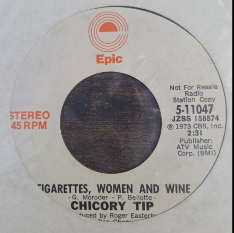 CHICORY TIP — CIGARETTES, WOMEN AND WINE / SAME record label scan
