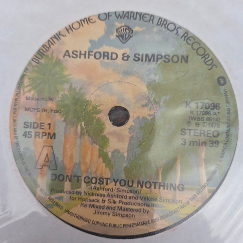 ASHFORD AND SIMPSON — DON'T COST YOU NOTHING / LET LOVE USE ME record label scan