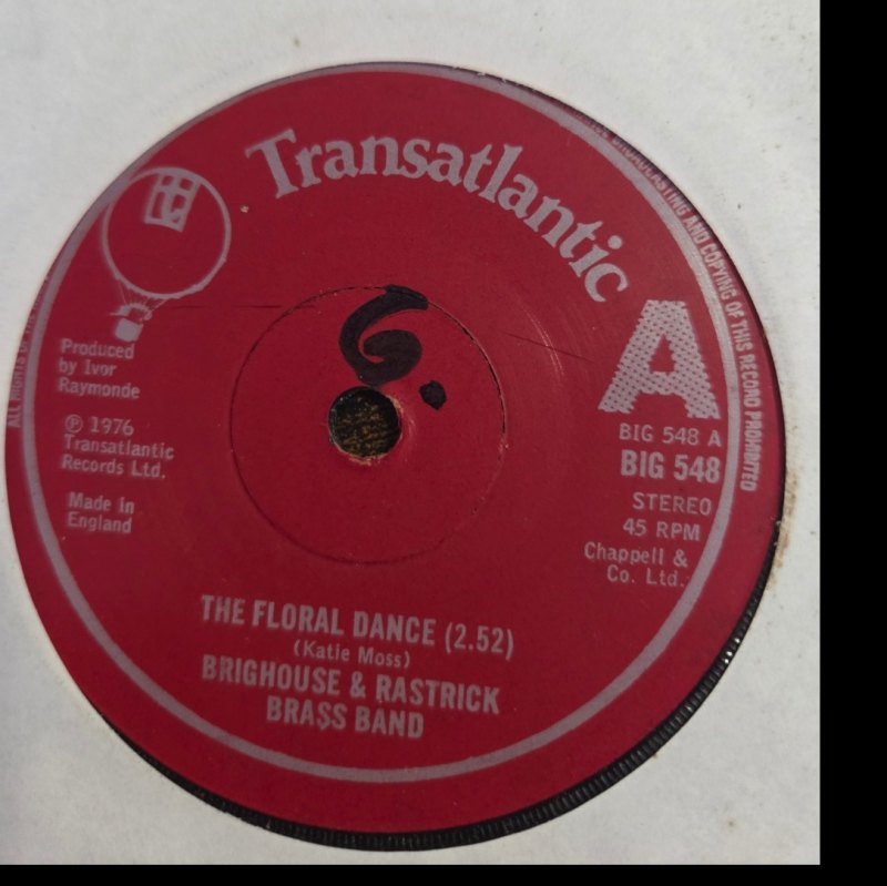 BRIGHOUSE AND RASTRICK BRASS BAND — THE FLORAL DANCE / GIRL WITH THE FLAXEN HAIR record label scan