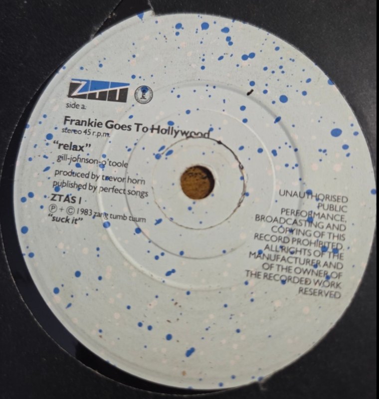 FRANKIE GOES TO HOLLYWOOD — RELAX / ONE SEPTEMBER MORNING record label scan