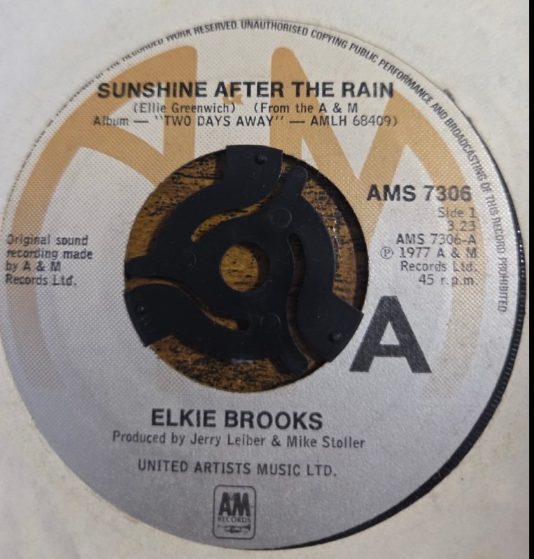 ELKIE BROOKS — SUNSHINE AFTER THE RAIN / SPRITLAND record label scan