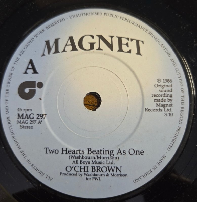 O'CHI BROWN — TWO HEARTS BEATING AS ONE / ANOTHER BROKEN HEART record label scan