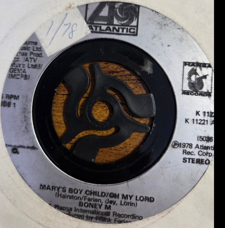 BONEY M — MARYS BOY CHILD / DANCING IN THE STREETS record label scan