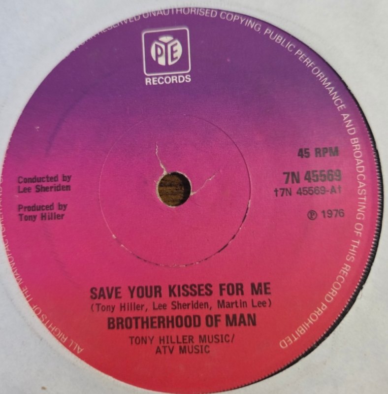 BROTHERHOOD OF MAN — SAVE YOUR KISSES FOR ME / LET'S LOVE TOGEETHER record label scan