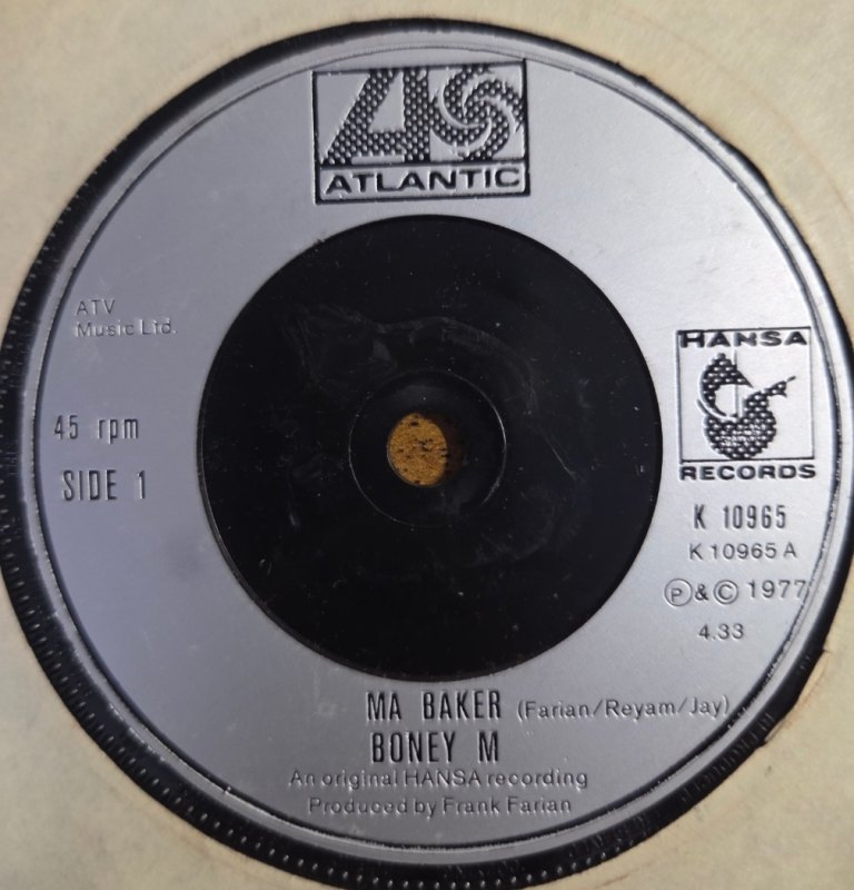 BONEY M — MA BAKER / STILL IM SAD record label scan