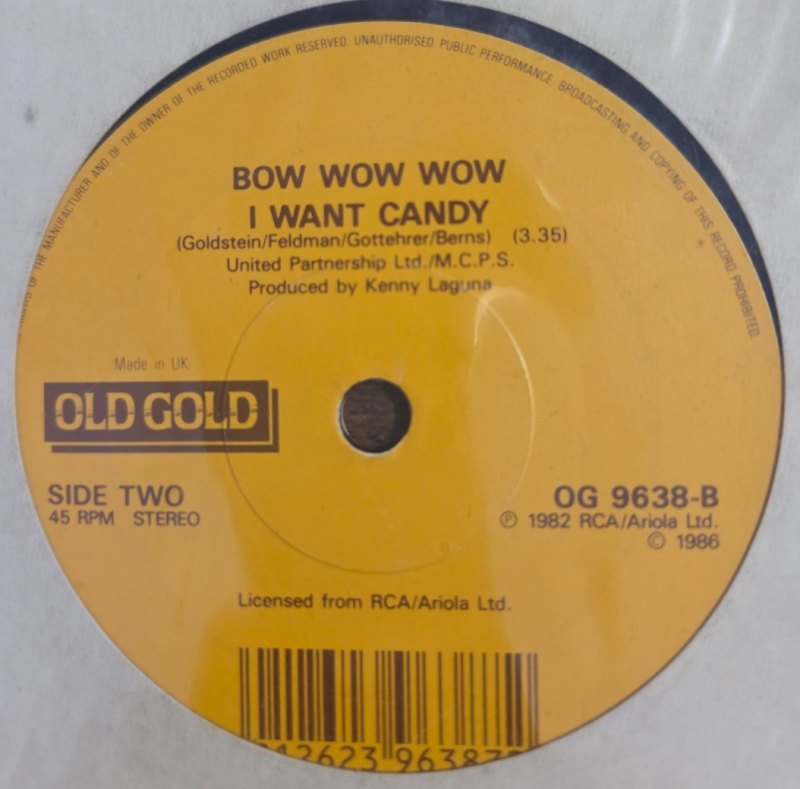 BOW WOW WOW — GO WILD IN THE COUNTRY / I WANT CANDY record label scan