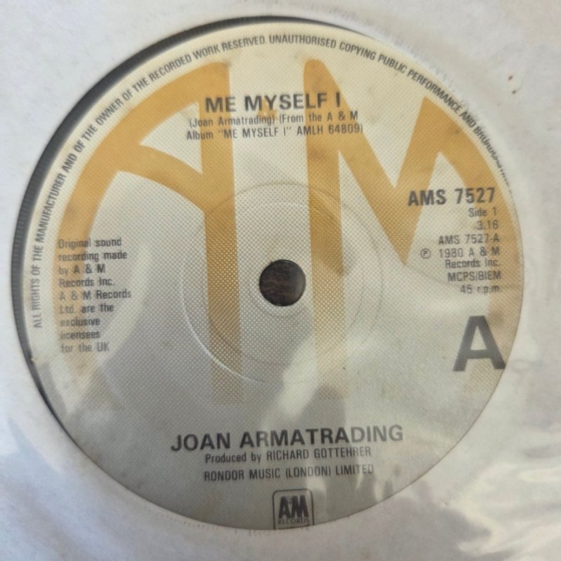 JOAN ARMATRADING — ME MYSELF I / WHEN YOU KISSES ME record label scan