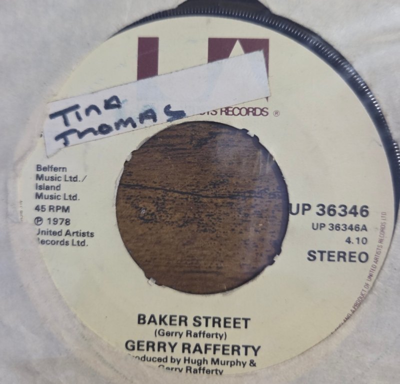 GERRY RAFFERTY — BAKER STREET / BIG CHANGE IN THE WEATHER record label scan