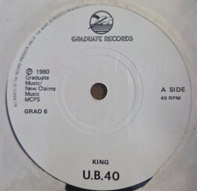 UB 40 — KING / FOOD FOR THOUGHT record label scan