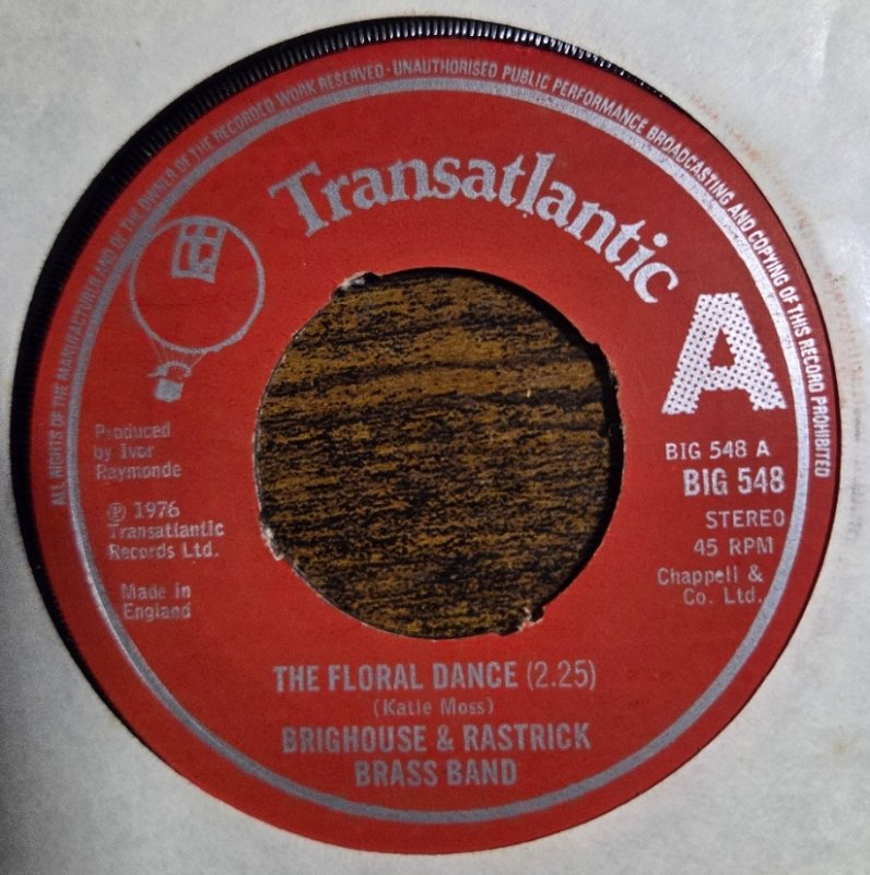 BRIGHOUSE AND RASTRICK BRASS BAND — THE FLORAL DANCE / GIRL WITH THE FLAXEN HAIR record label scan