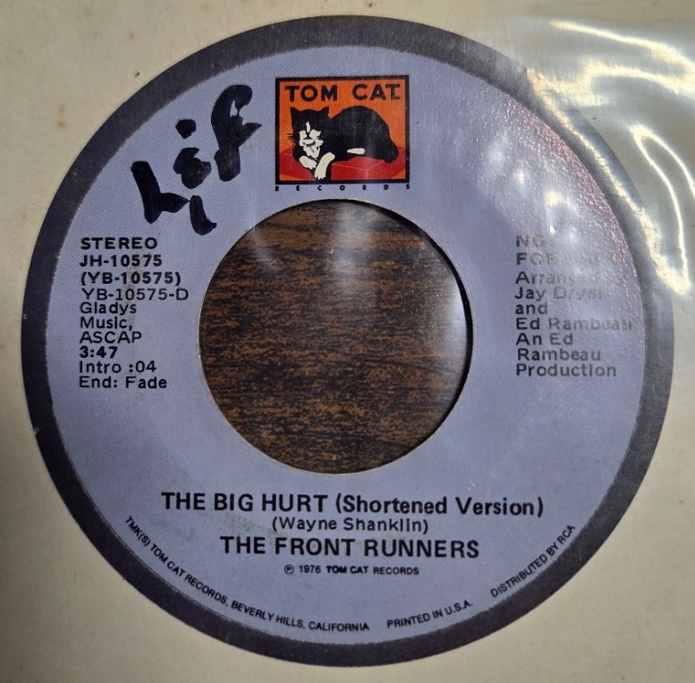 FRONT RUNNERS — THE BIG HURT / SAME record label scan