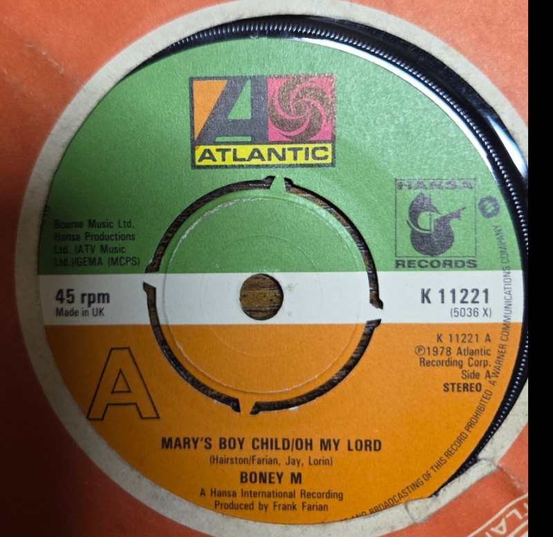 BONEY M — MARYS BOY CHILD / DANCING IN THE STREET record label scan