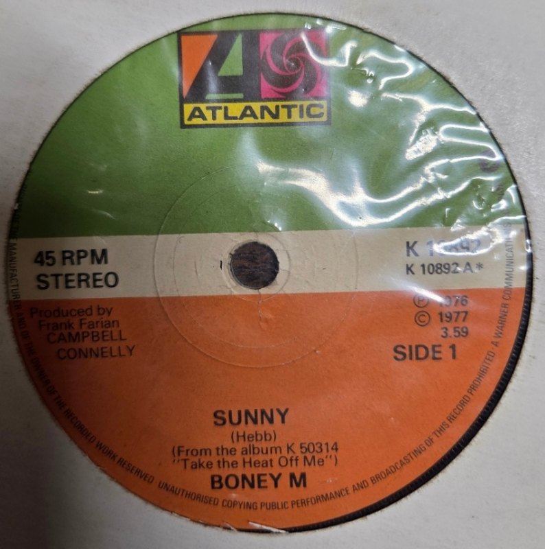 BONEY M — SUNNY / NEW YORK CITY record label scan