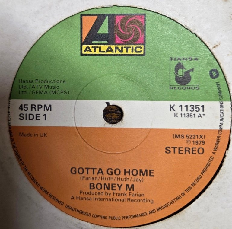 BONEY M — GOTTA GO HOME / EL LUTE record label scan