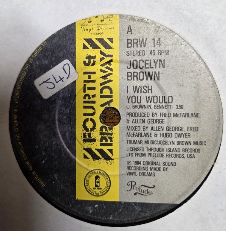 JOCELYN BROWN — I WISH YOU WOULD / INSTRUMENTAL record label scan