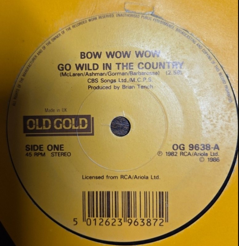 BOW WOW WOW — GO WILD IN THE COUNTRY / I WANT CANDY record label scan