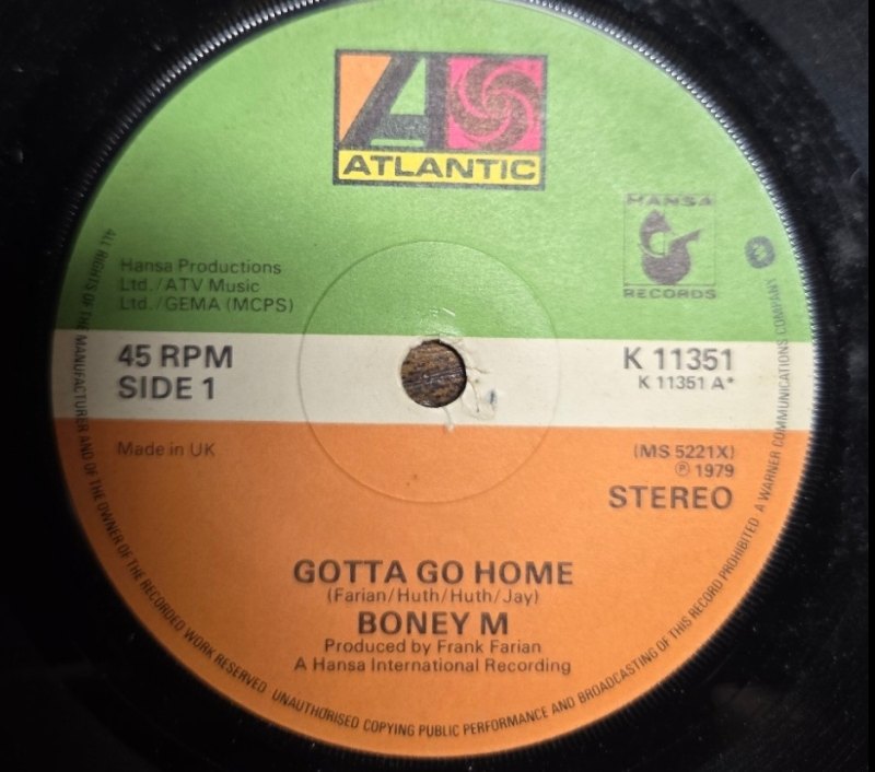 BONEY M — GOTTA GO HOME / EL LUTE record label scan