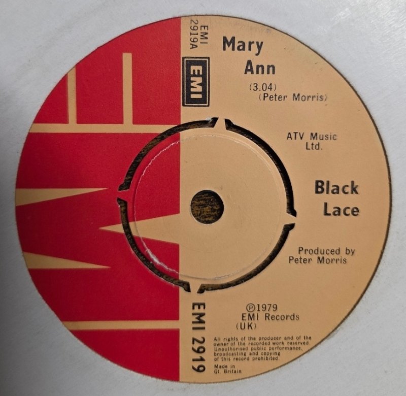 BLACK LACE — MARY ANN / DRIVIN record label scan
