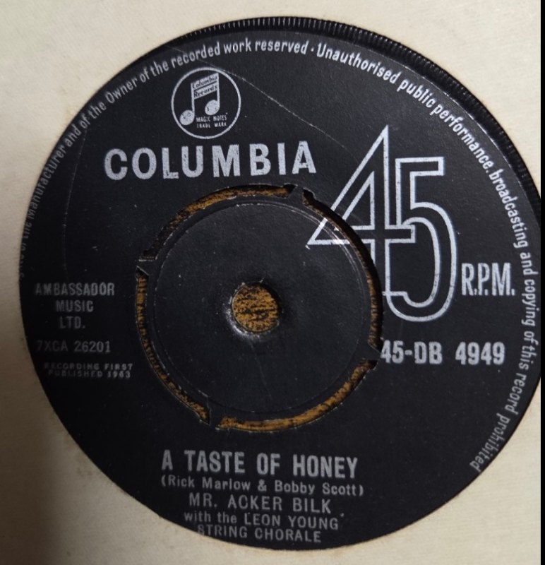 MR ACKER BILK — A TASTE OF HONEY / EVENING SHADOWS record label scan