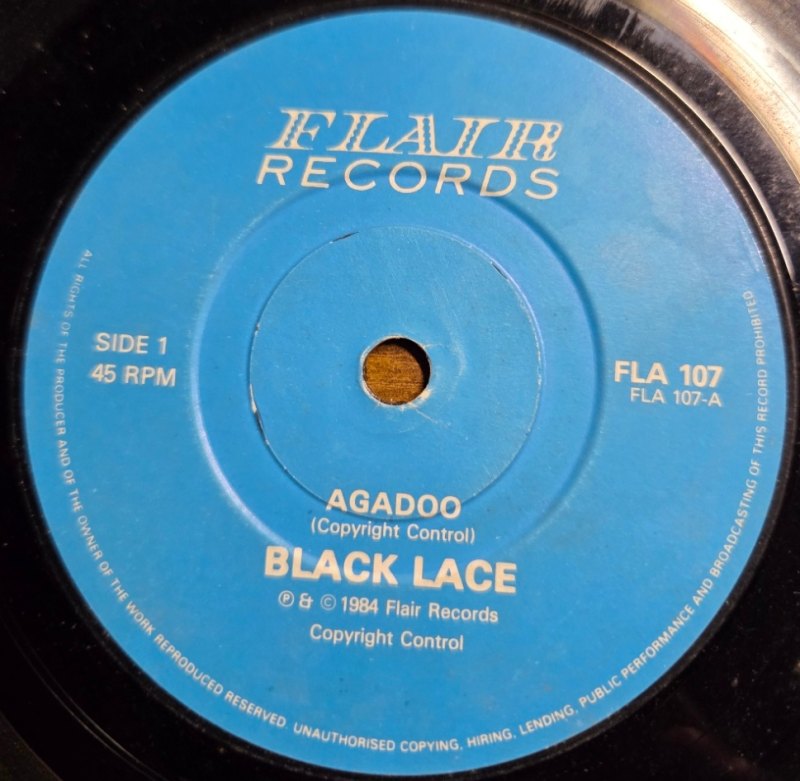 BLACK LACE — AGADOO / FIDDLING record label scan