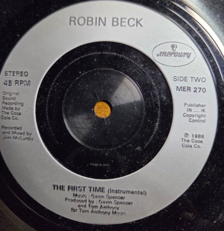 ROBIN BECK — THE FIRST TIME / INSTRUMENTAL record label scan
