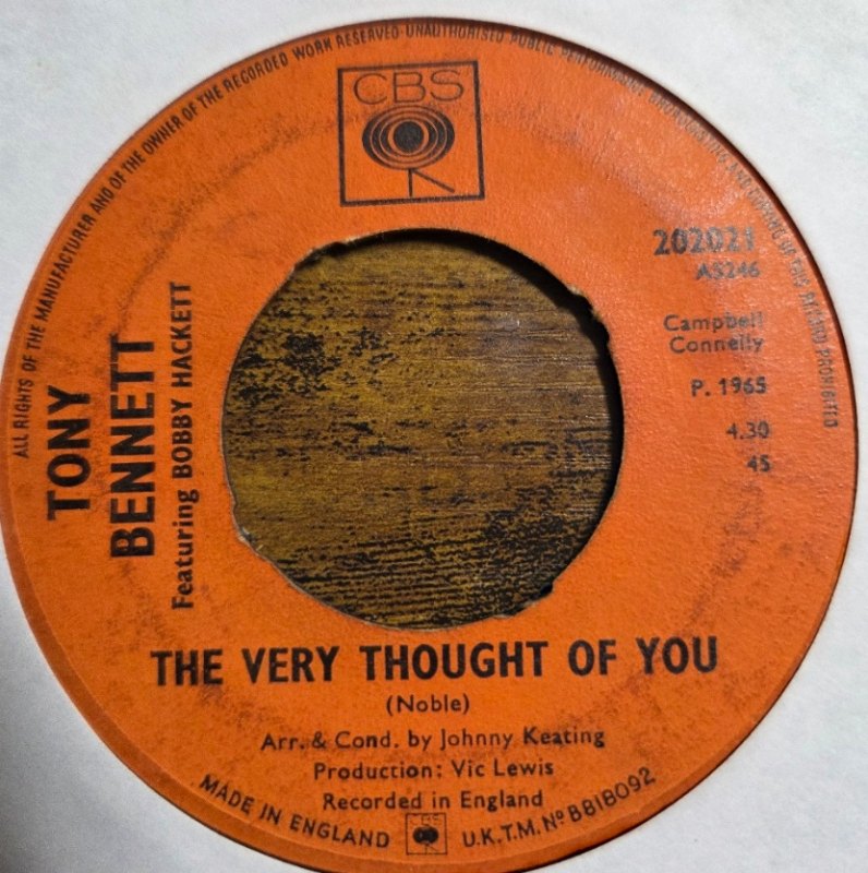 TONY BENNETT — THE VERY THOUGHT OF YOU / SLEEPY TIME GAL record label scan