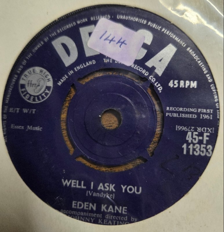 EDEN KANE — WELL I ASK YOU / BEFORE I LOSE OF MINE record label scan
