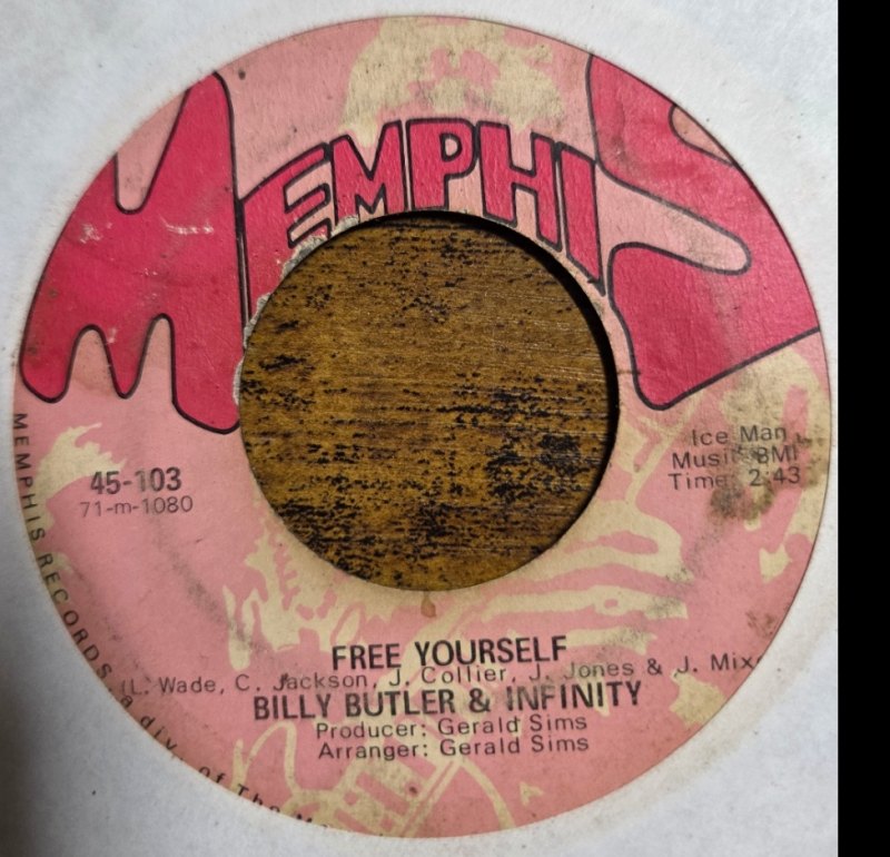 BILLY BUTLER AND INFINITY — FREE YOURSELF / I DON'T WANT TO LOSE YOU record label scan