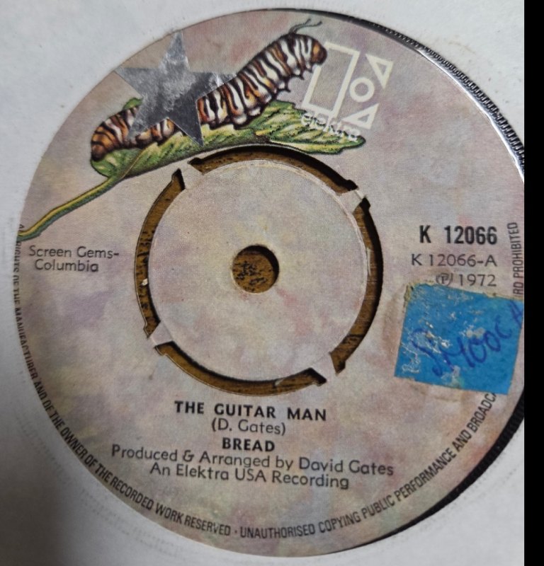 BREAD — THE GUITAR MAN / JUST LIKE YESTERDAY record label scan