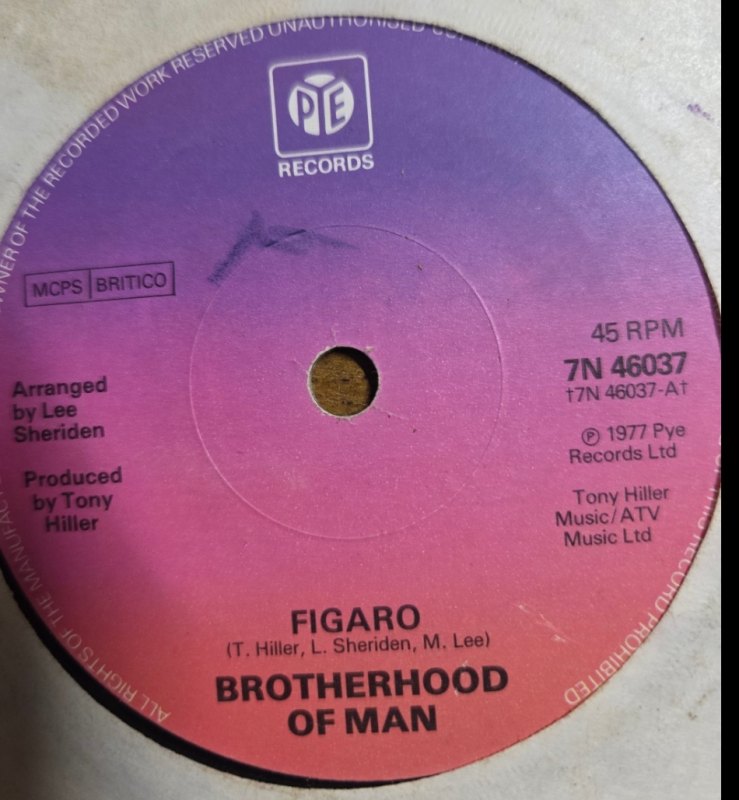 BROTHERHOOD OF MAN — FIGARO / YOU CAN SAY THAT AGAIN record label scan