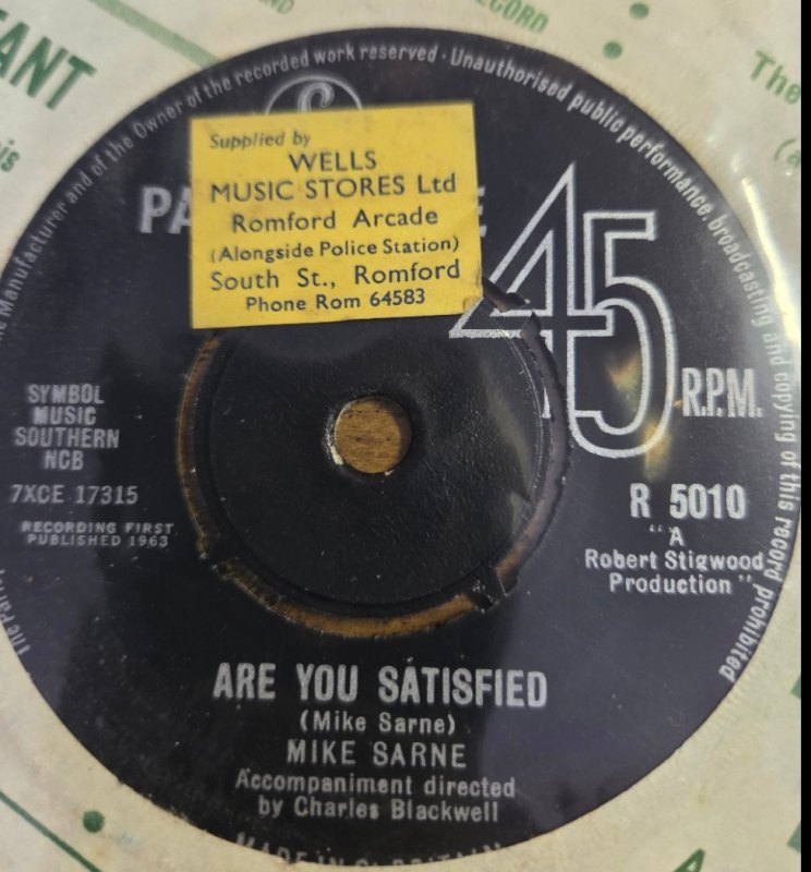 MIKE SARNE — CODE OF LOVE / ARE YOU SATISFIED record label scan