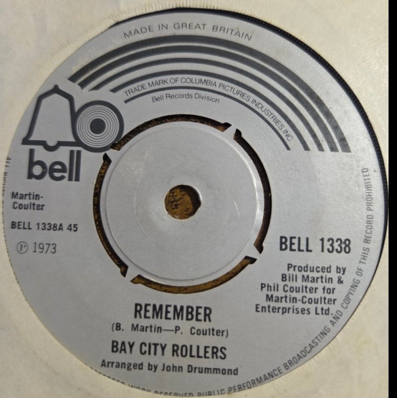 BAY CITY ROLLERS — REMEMBER / BYE BYE BARBARA record label scan