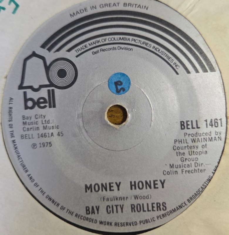 BAY CITY ROLLERS — MONEY HONEY / MARYANNE record label scan