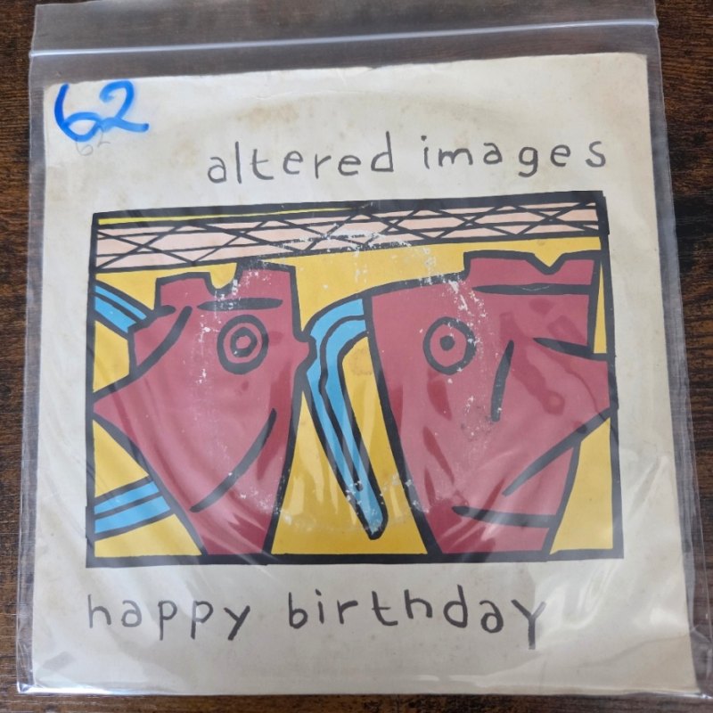 ALTERED IMAGES — HAPPY BIRTHDAY / SO WE GO WHISPERING record label scan